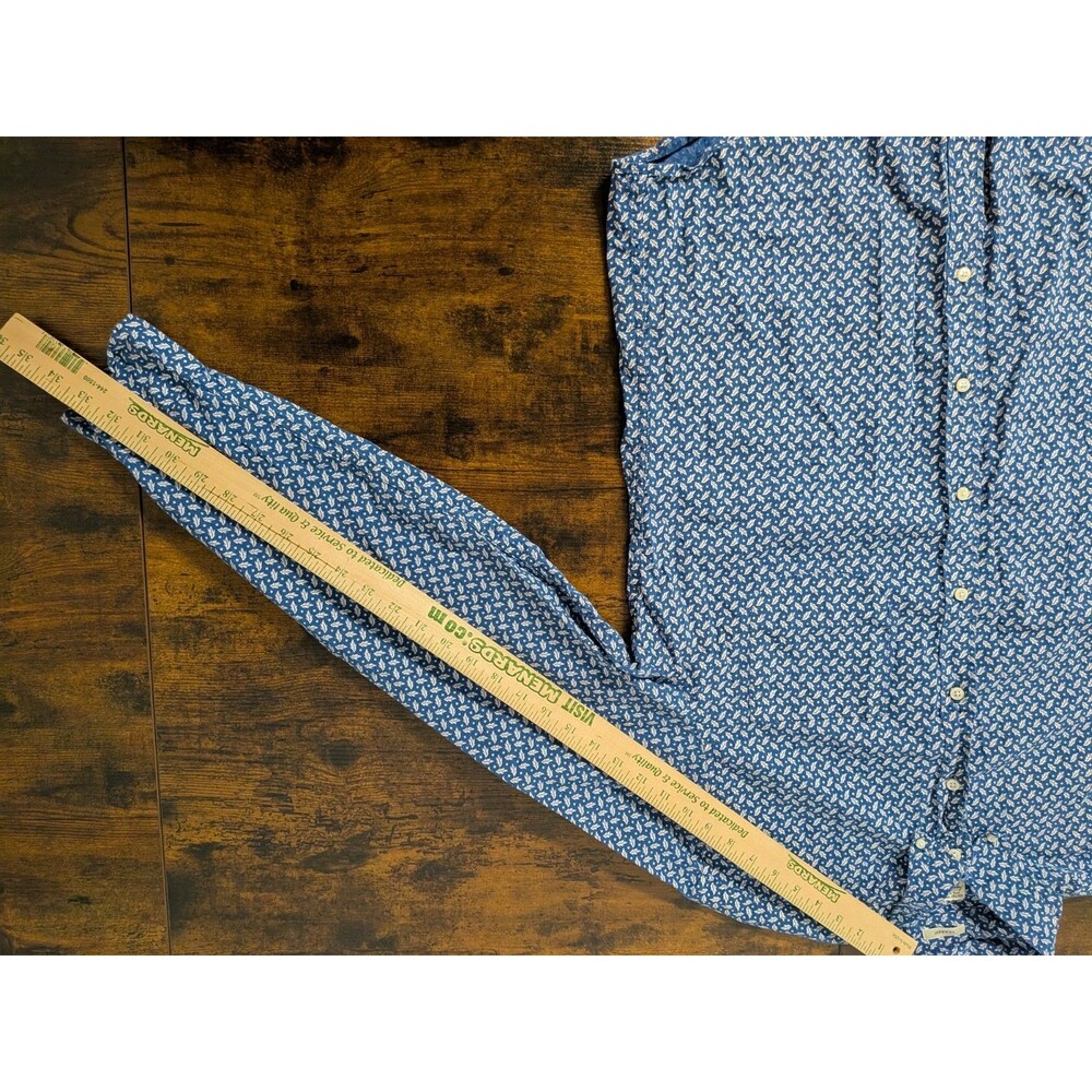 J. Crew Secret Wash Shirting‎ Shirt Floral Leaf Pattern Large Blue Mens Preppy - Picture 6 of 10